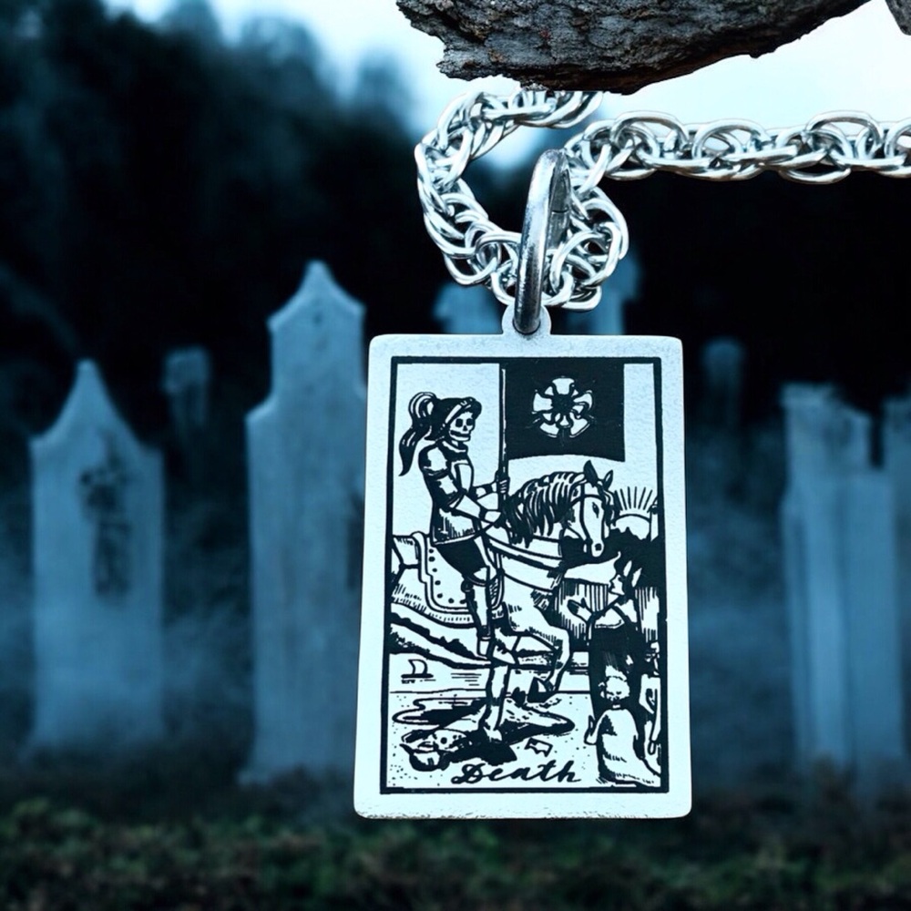 🆕Death Three Ring Tarot Card Pendant Necklace Stainless Steel